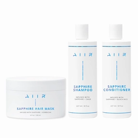 AIIR Sapphire Shampoo, Conditioner & Mask Bundle, Color Treated & Damaged Hair, Strengthen & Repair with Coconut Oil, Sulfate Free, Crystal Infused for Stronger, Healthier and Shinier Hair
