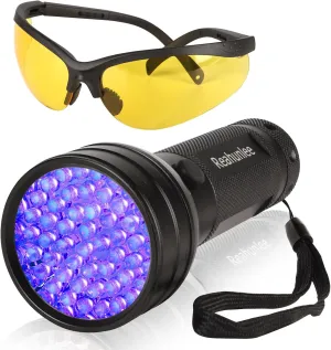 Air Conditioner Leak Detector Kit, Professional Car Detection Tool Automotive AC Oil Pool UV Dye Detecting Flashlight with Protective Glasses (51 led)