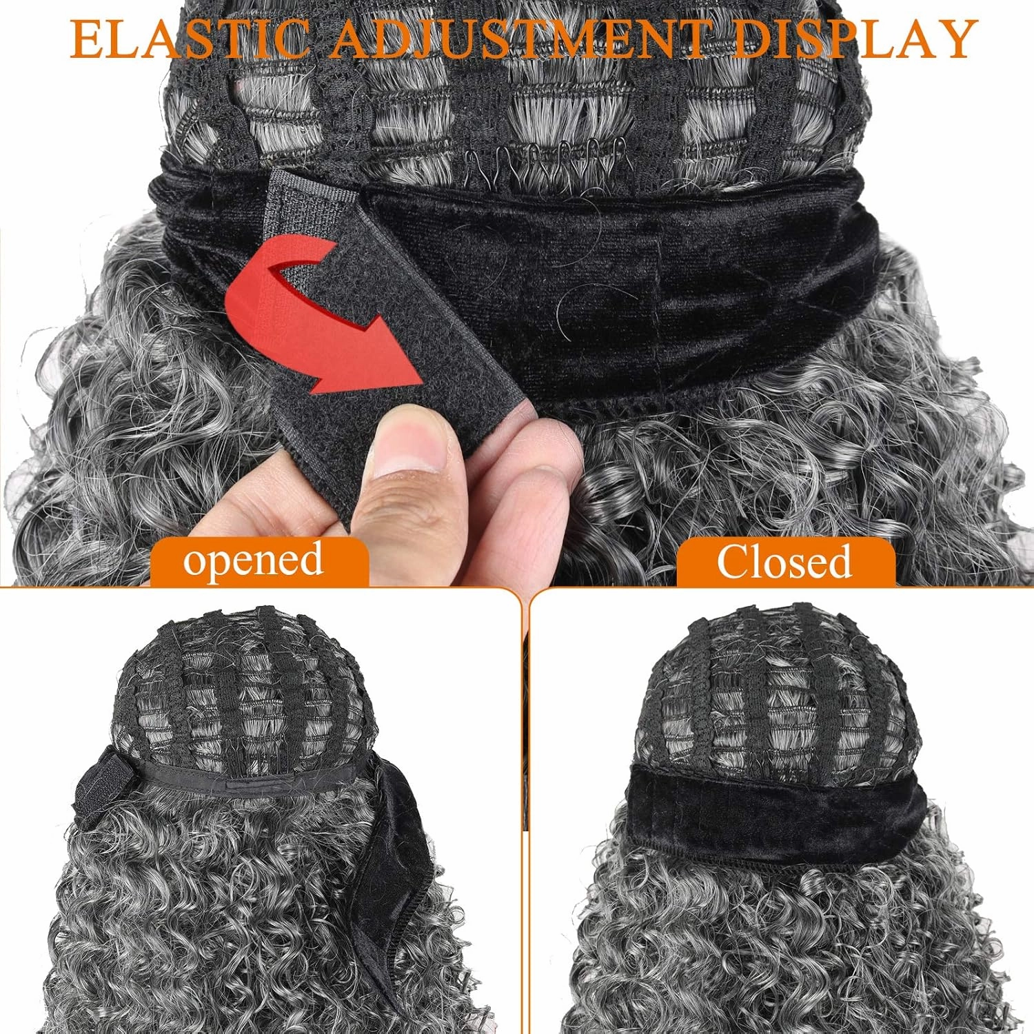 Aisaide Short Afro Kinky Curly Grey Headband Wigs for Black Women,Synthetic Curly Headband Wig Afro Curly Wave Deep Wave Black Headband Wig Wrap Wig with Headbands Attached Scarf Wig 16inch(1B/GREY)