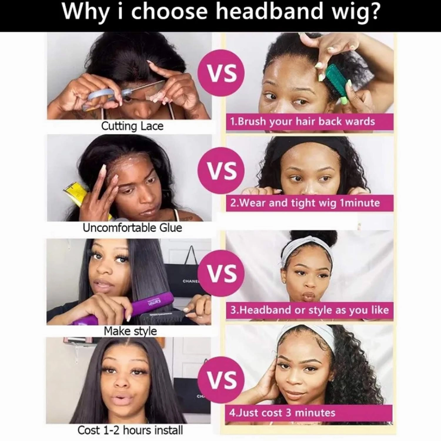 Aisaide Short Afro Kinky Curly Grey Headband Wigs for Black Women,Synthetic Curly Headband Wig Afro Curly Wave Deep Wave Black Headband Wig Wrap Wig with Headbands Attached Scarf Wig 16inch(1B/GREY)