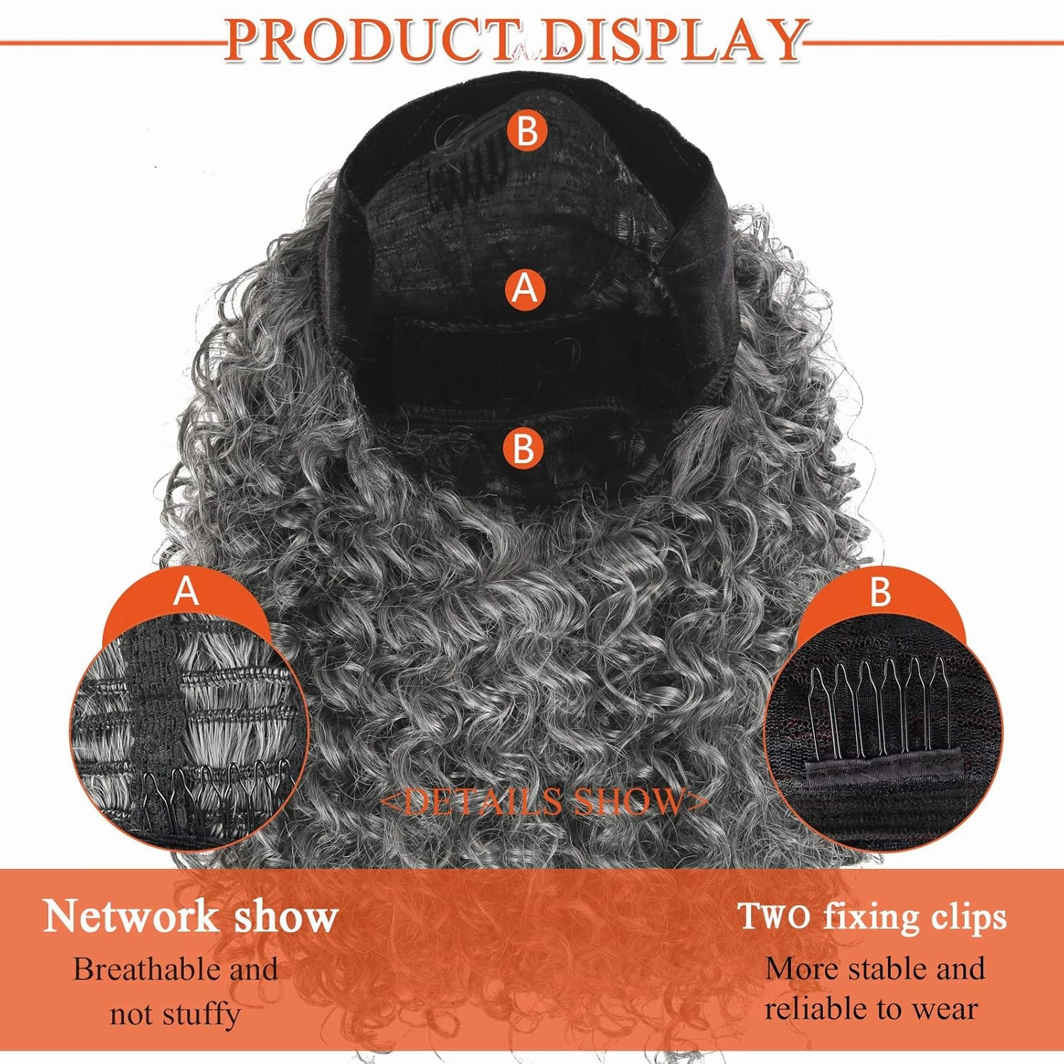 Aisaide Short Afro Kinky Curly Grey Headband Wigs for Black Women,Synthetic Curly Headband Wig Afro Curly Wave Deep Wave Black Headband Wig Wrap Wig with Headbands Attached Scarf Wig 16inch(1B/GREY)