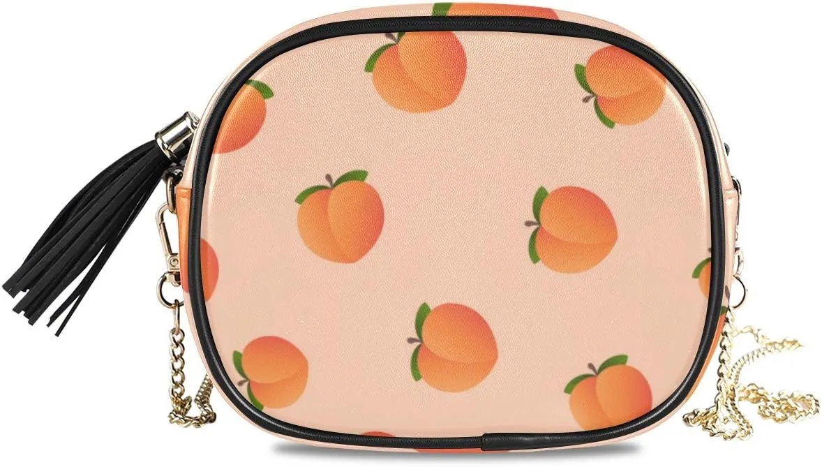 ALAZA Peach Fruit Shoulder Crossbody Bag With Metal Chain Strap for Women Girl