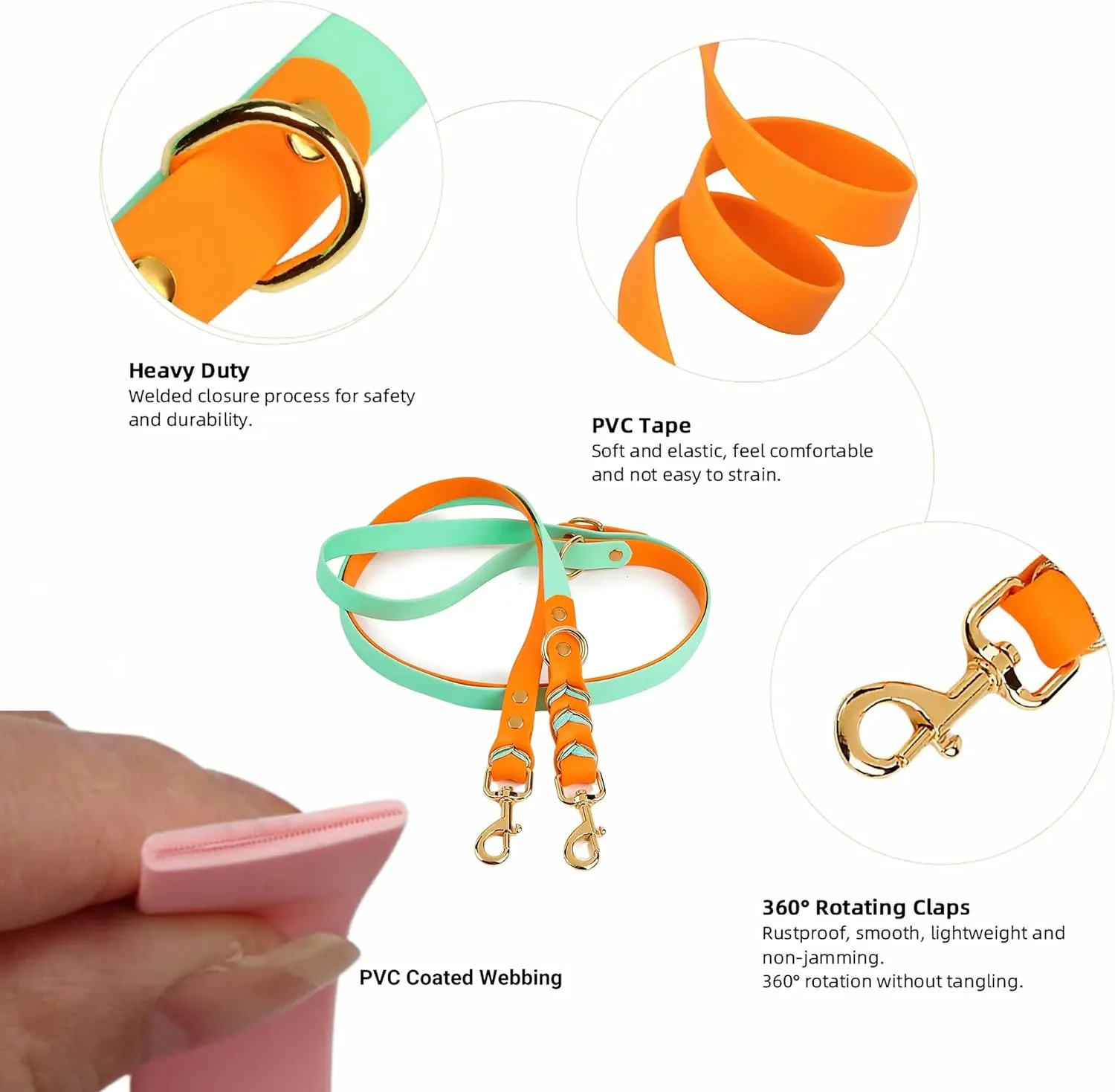 Albcorp Braided Hands-Free Dog Leash – Small & Medium Sizes, 7.2 ft Long – PVC Coated, Adjustable for Cross-Body, Waist, or Handheld Use – Waterproof, Customizable & Durable. Rose Blush, Medium
