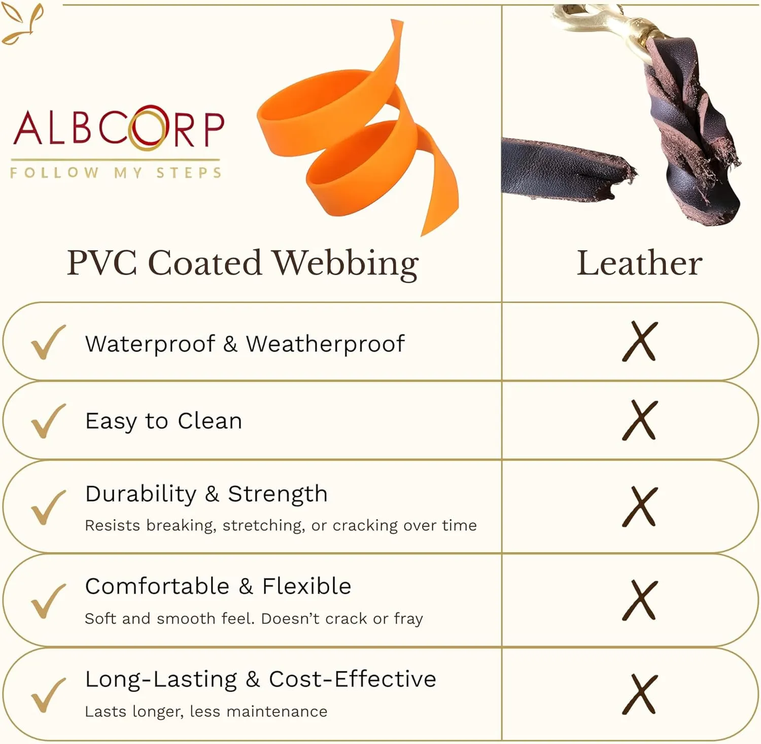 Albcorp Braided Hands-Free Dog Leash – Small & Medium Sizes, 7.2 ft Long – PVC Coated, Adjustable for Cross-Body, Waist, or Handheld Use – Waterproof, Customizable & Durable. Rose Blush, Medium
