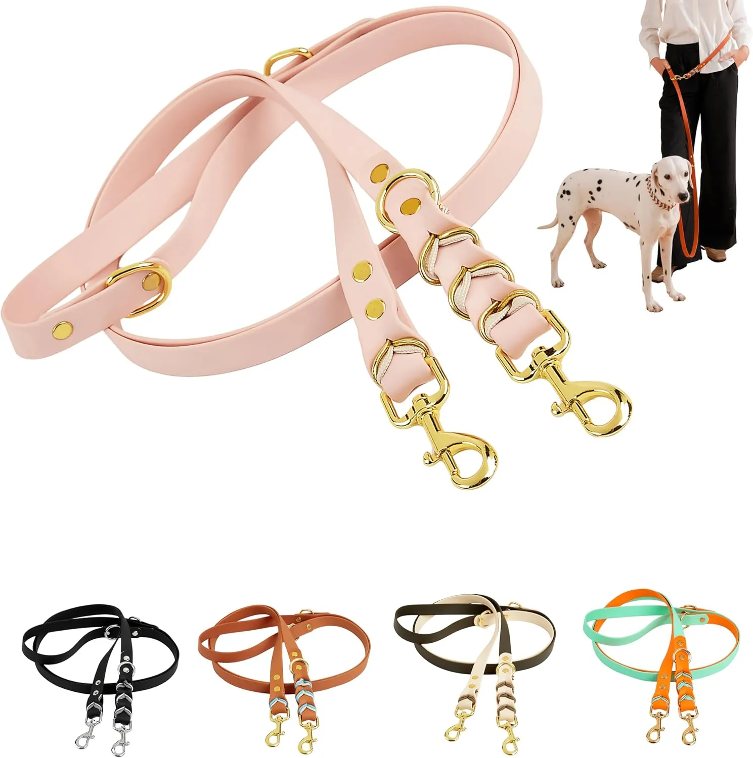 Albcorp Braided Hands-Free Dog Leash – Small & Medium Sizes, 7.2 ft Long – PVC Coated, Adjustable for Cross-Body, Waist, or Handheld Use – Waterproof, Customizable & Durable. Rose Blush, Medium