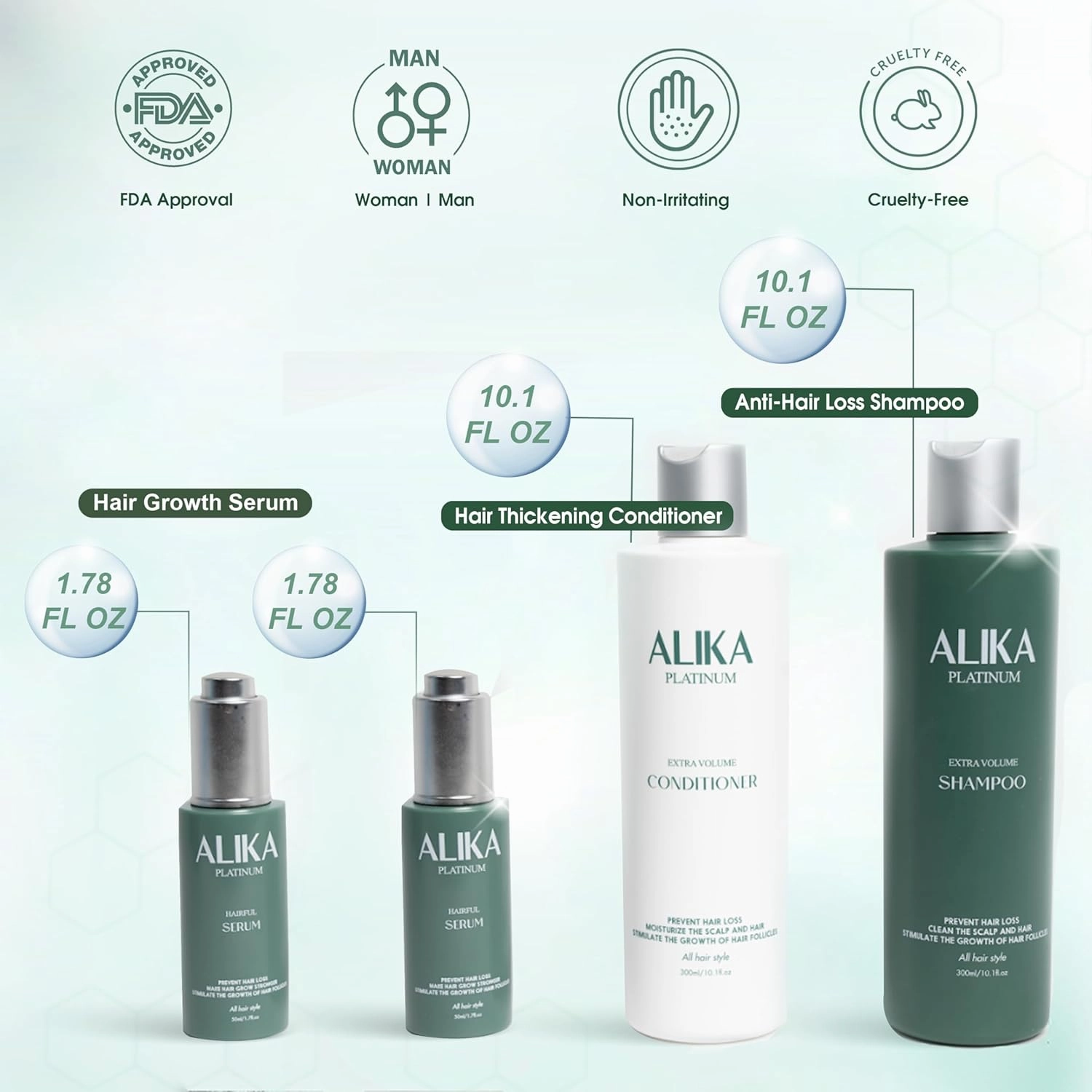 ALIKA Shampoo, Conditioner, And 2 Serum Set Hair Growth, Grow Gorgeous Hair Growth, Hair Loss Treatments for Women, Men, Suitable For Dry, Oily, Normal Scalp
