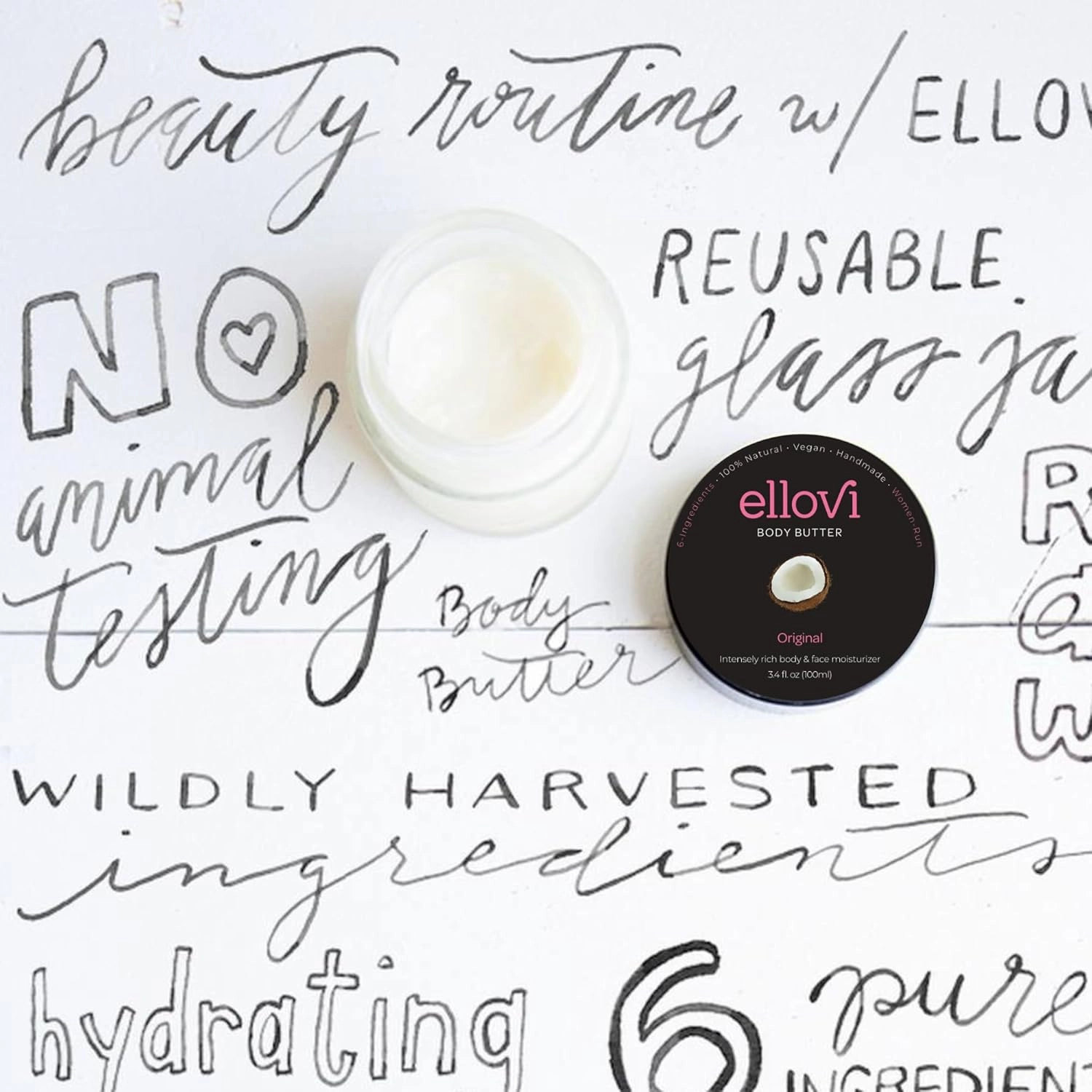 All-Natural Body Butter - Original - Pure Enough to Eat - Made With Just 6 Vegan Ingredients - Ultra-Rich 100% Plant-Based Hydrating Moisturizer For Naturally Healthy Skin (3.4 fl. oz/100ml)