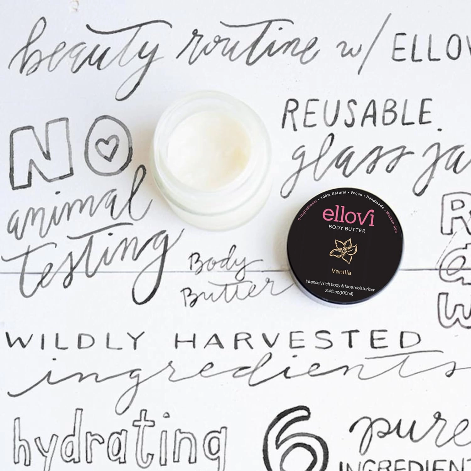 All-Natural Body Butter - Vanilla - Pure Enough to Eat - Made With Just 6 Vegan Ingredients - Ultra-Rich 100% Plant-Based Hydrating Moisturizer For Naturally Healthy Skin (3.4 fl. oz/100ml)