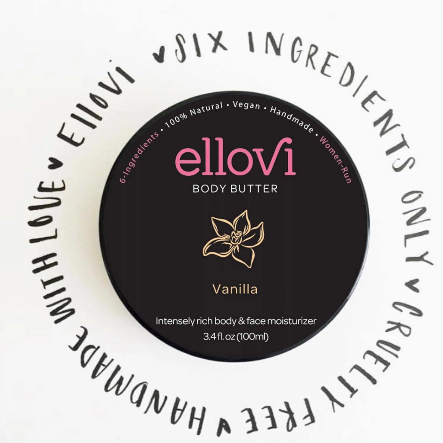 All-Natural Body Butter - Vanilla - Pure Enough to Eat - Made With Just 6 Vegan Ingredients - Ultra-Rich 100% Plant-Based Hydrating Moisturizer For Naturally Healthy Skin (3.4 fl. oz/100ml)