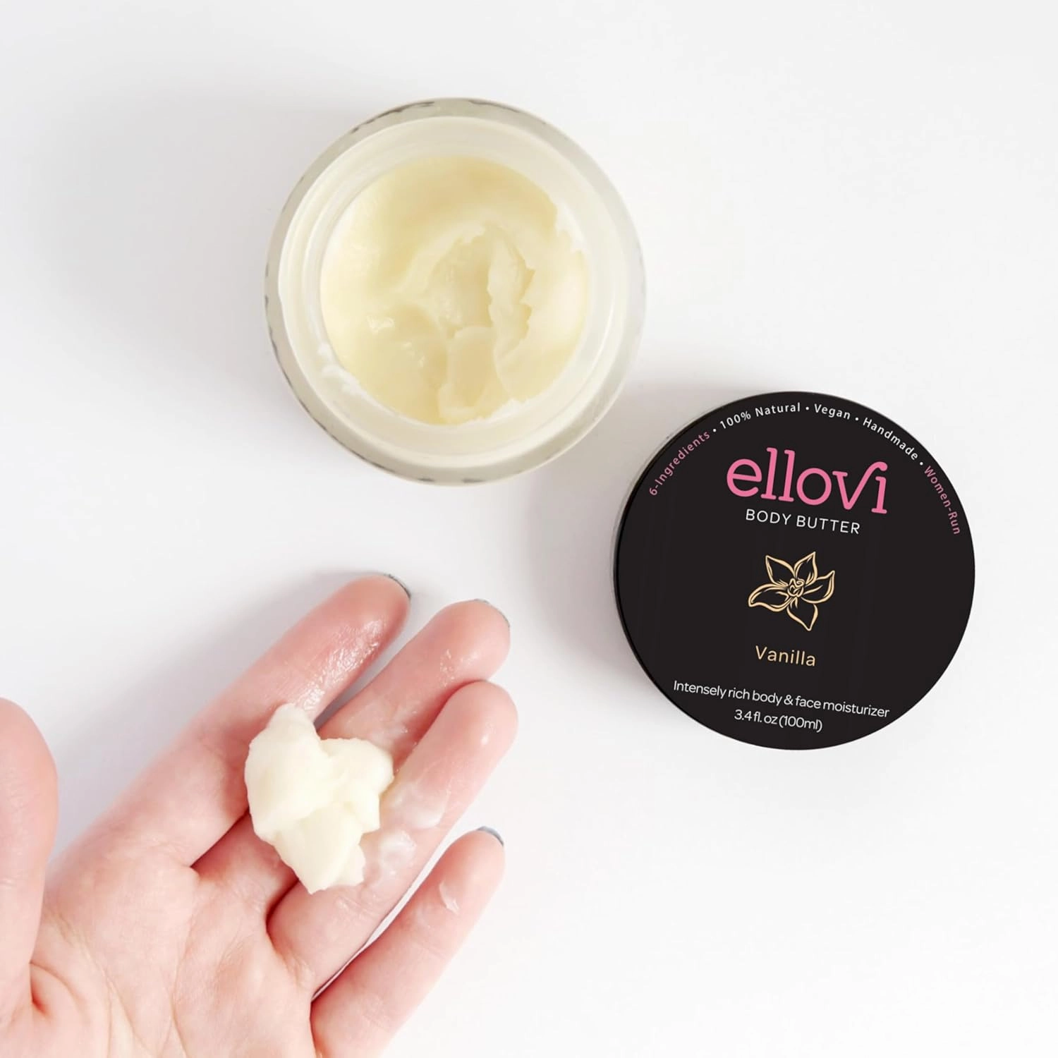 All-Natural Body Butter - Vanilla - Pure Enough to Eat - Made With Just 6 Vegan Ingredients - Ultra-Rich 100% Plant-Based Hydrating Moisturizer For Naturally Healthy Skin (3.4 fl. oz/100ml)