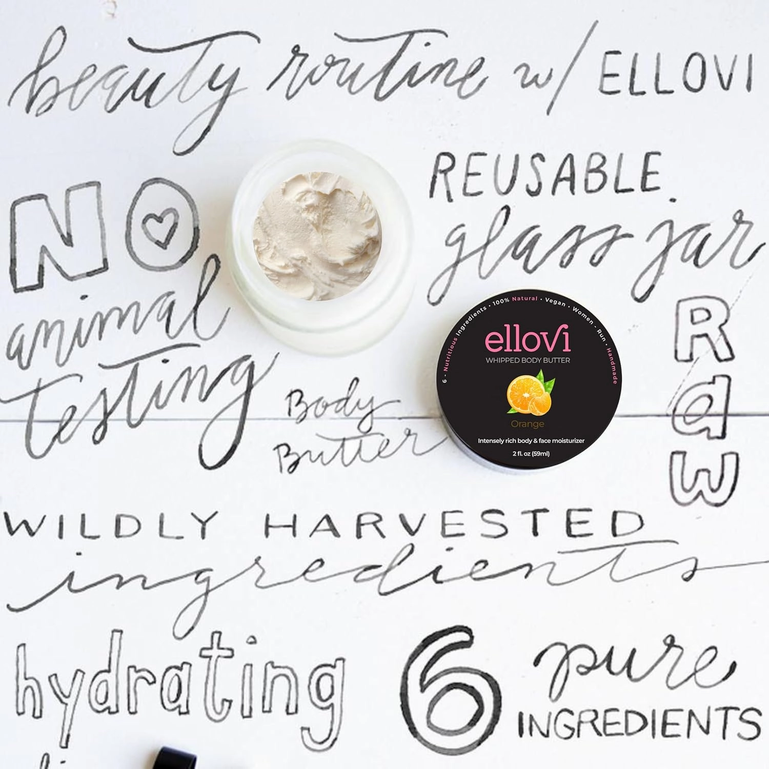 All-Natural Luxuriously Whipped Body Butter - Orange - Pure Enough to Eat - Made With Just 6 Vegan Ingredients - Plant-Based Moisturizer For Naturally Healthy Skin (2 fl. oz/59ml)