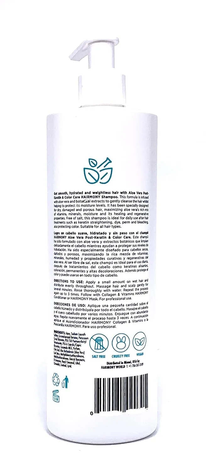 Aloe Vera Professional Post-Keratin Color Care Hair Shampoo - Champu Aloe Vera post-keratina para el cabello (16 oz)
