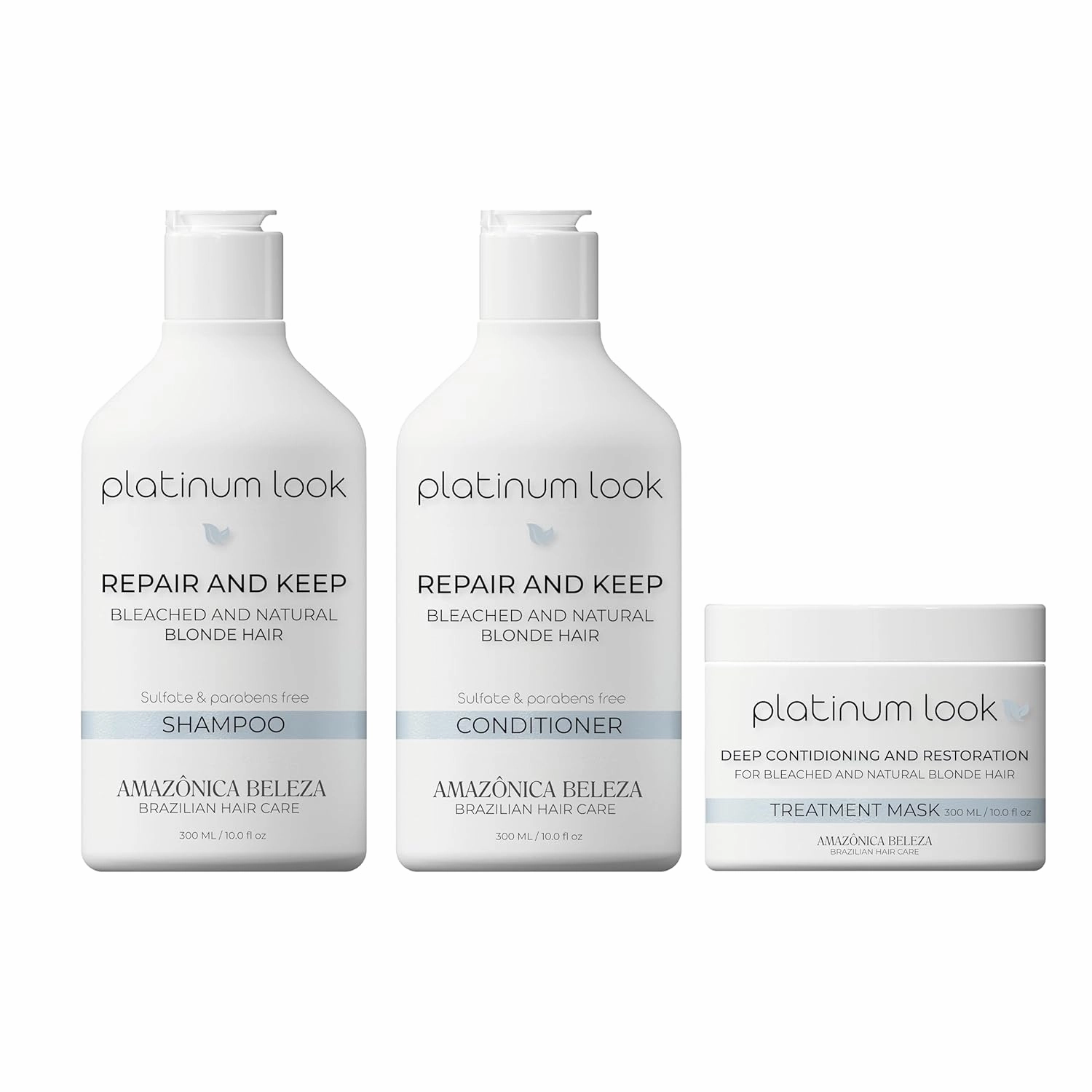 AMAZONICA BELEZA Kit Shampoo, Conditioner and Hair Mask for Blonde Hair, Repairs, Moisturizes and Nourishes, Neutralizes Brassy Tones In Blonde Hair, Kit para Cabello Rubio, 10 Oz