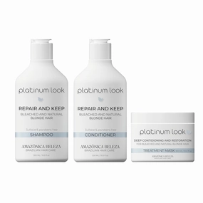 AMAZONICA BELEZA Kit Shampoo, Conditioner and Hair Mask for Blonde Hair, Repairs, Moisturizes and Nourishes, Neutralizes Brassy Tones In Blonde Hair, Kit para Cabello Rubio, 10 Oz