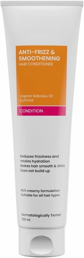 AMC Anti Frizz & Smoothening Aloe Vera Conditioner with Babassu Oil | Tames Frizz & Hydrates Dry Hair | Protein & Silicone Free | All Hair Types | 150 Ml,1 Count
