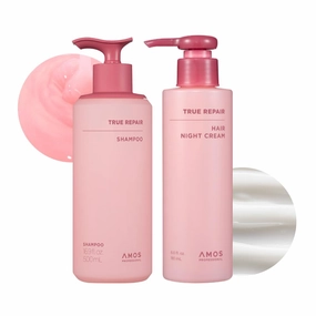 AMOS PROFESSIONAL Overnight Damage Repair Duo l True Repair Hair Night Cream & True Repair Shampoo l Overnight Hair Leave-in Conditioner, Anti-Frizz & Smoothing Shampoo for Dry and Damaged Hair