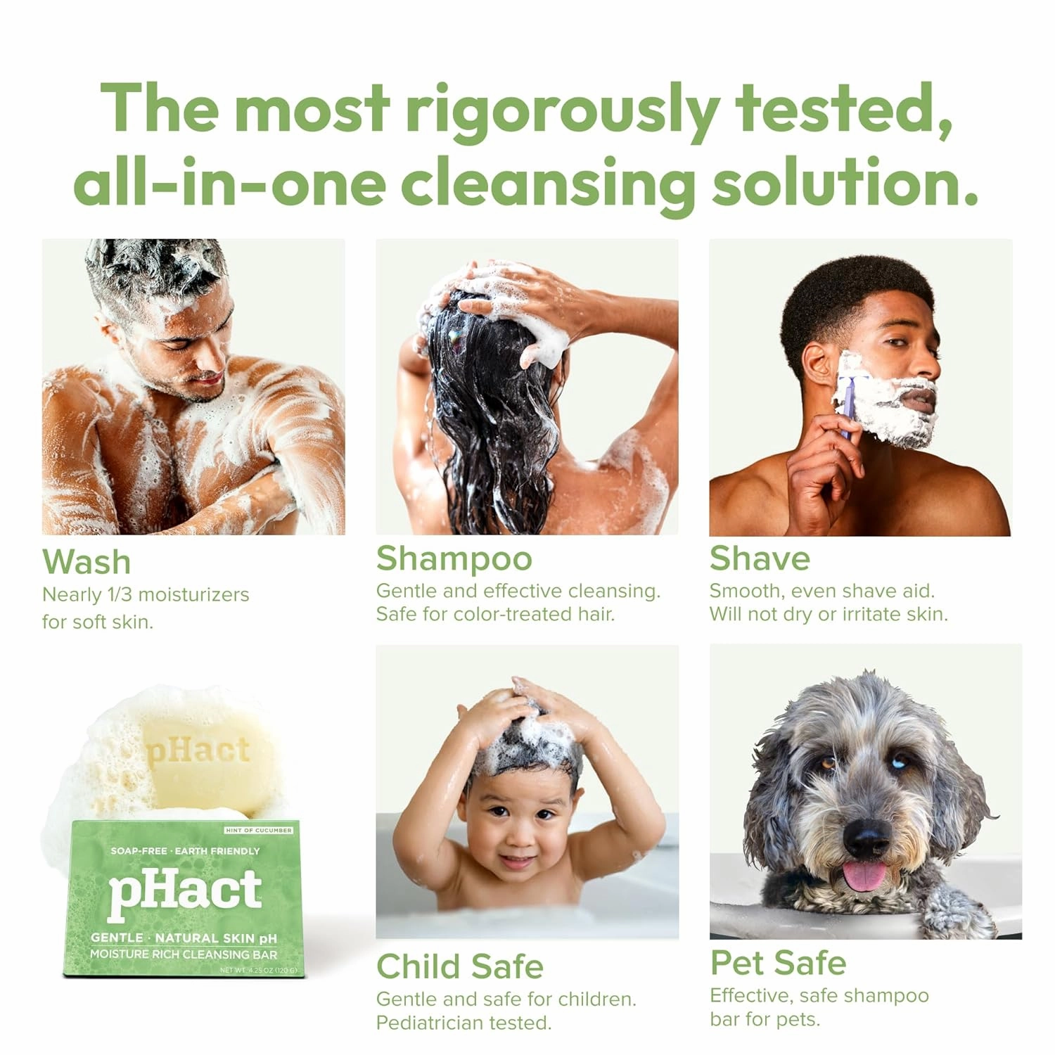 ANDREW LESSMAN pHact Moisture-Rich, Soap-Free Cleansing Bar Cucumber. Natural Skin pH. All Skin Types - Even Sensitive Skin. Hypoallergenic. Dermatologist Tested. 3 - Pack 4.25 oz each