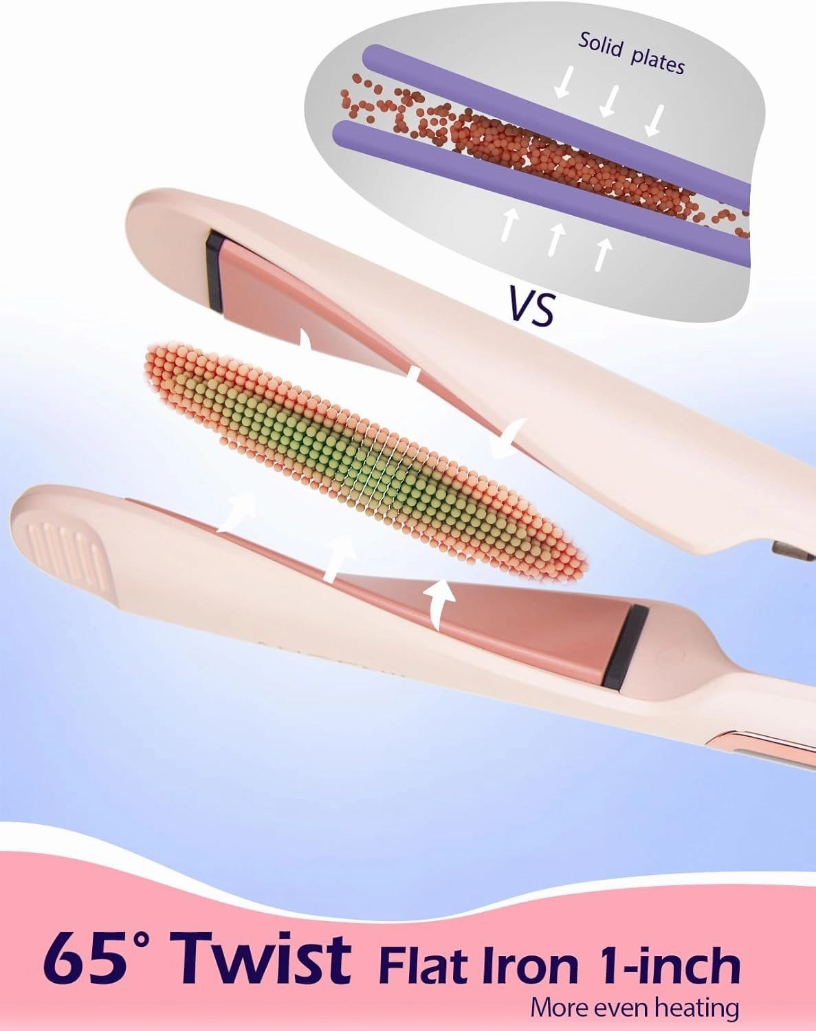 ANGENIL Pro Twist Flat Iron 1 Inch, Round Pink Dual Voltage Hair Straightener and Curler 2 in 1, Tourmaline Ceramic Ionic Hair Curler with Anti-Scalding Silicone Mat Pad, 30s Fast Heating, LCD Display