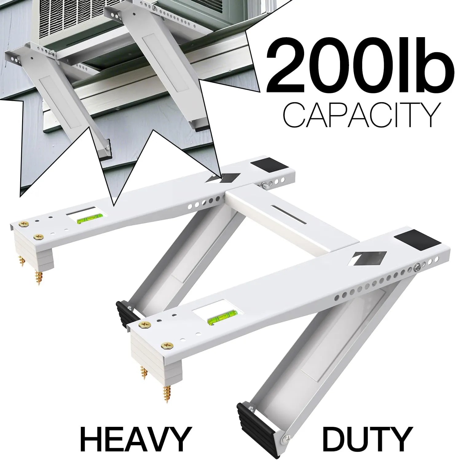 Aozzy Dual Arm Window Air Conditioner Support Bracket Heavy Duty 200lbs, for 5000-22000 BTU Units, Universal Window AC Mount Units Fits Single/Double Hung Windows with Anti-Vibration Pads