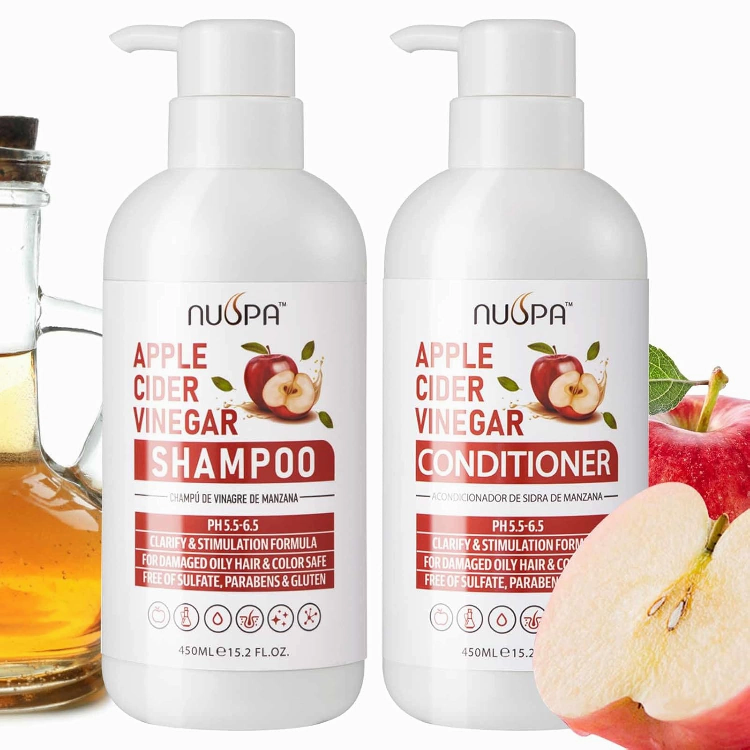 Apple Cider Shampoo and Conditioner Sets for Oily Hair,Color Safe Ultra Nutrients Dandruff Sulfate Free Shampoo and Conditioner pack for Dry Damaged Frizzy Hair