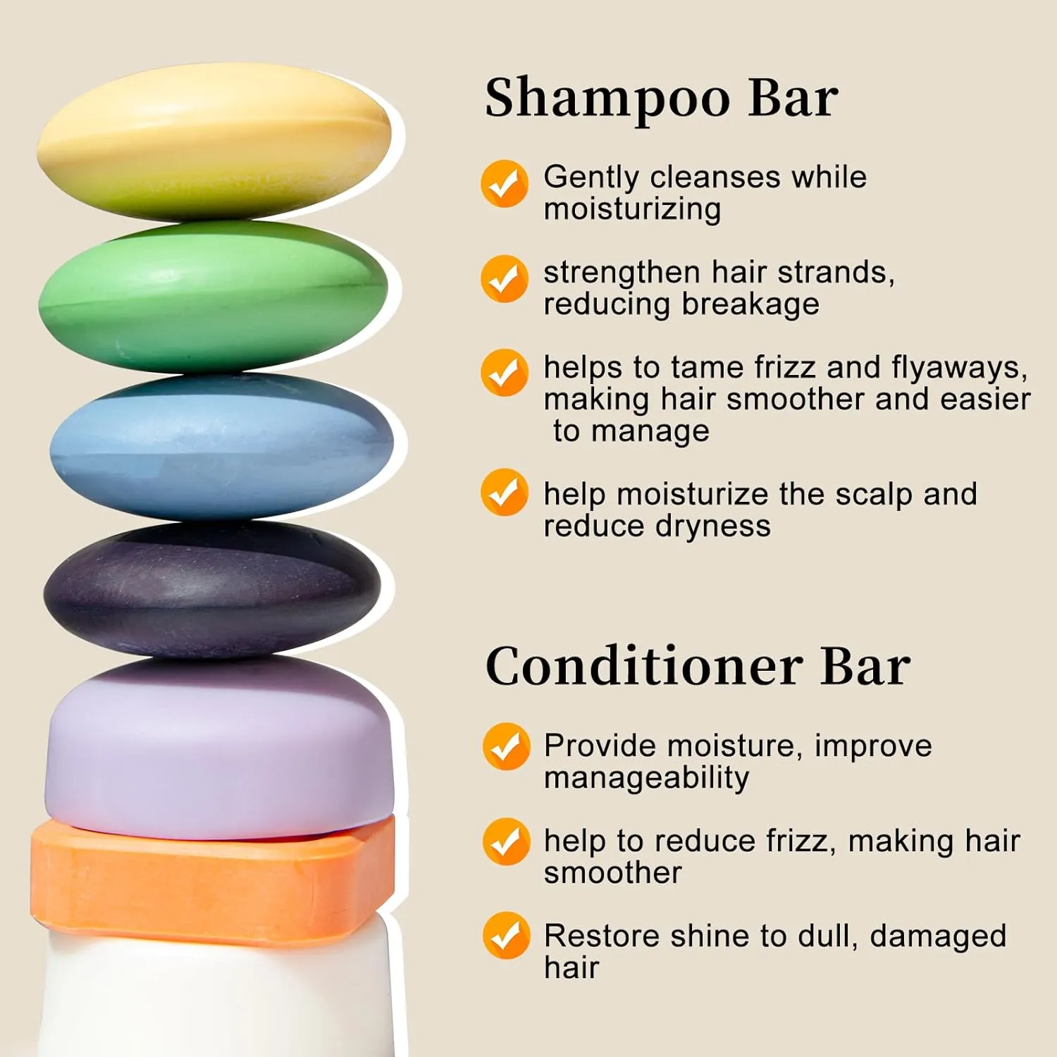 Argan Oil Bar Shampoo and Conditioner Set for Strengthening, Cleansing & Moisturizing Dry & Curly Hair,Travel Size, Zero Waste, 2pc Set