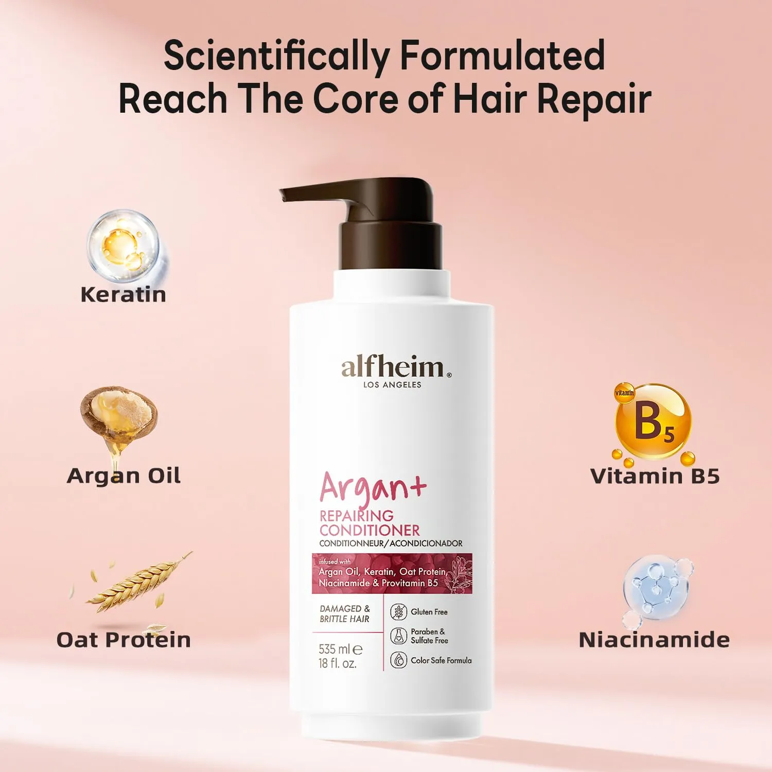 Argan  Repairing Conditioner | Hydrating & Strengthening | Anti-Frizz & Detangling | For Dry & Damaged Hair | With Argan Oil, Keratin & Niacinamide | Sulfate-Free & Color-Safe | 18oz ﻿