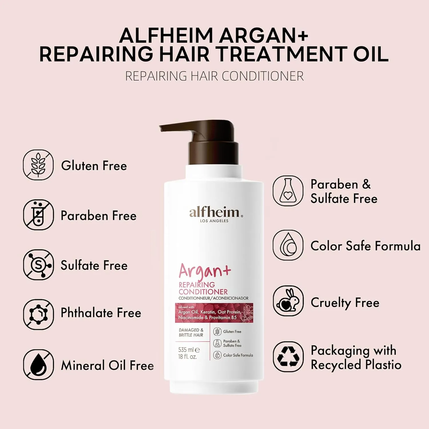 Argan  Repairing Conditioner | Hydrating & Strengthening | Anti-Frizz & Detangling | For Dry & Damaged Hair | With Argan Oil, Keratin & Niacinamide | Sulfate-Free & Color-Safe | 18oz ﻿