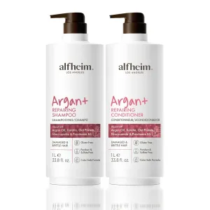 Argan Repairing Shampoo & Conditioner Set | Sulfate-Free for Dry ＆ Damaged Hair | Argan Oil, Keratin & Niacinamide Infused to Strengthen ＆ Moisturize, Reduce Breakage ＆ Anti-Frizz | 33.8oz*2