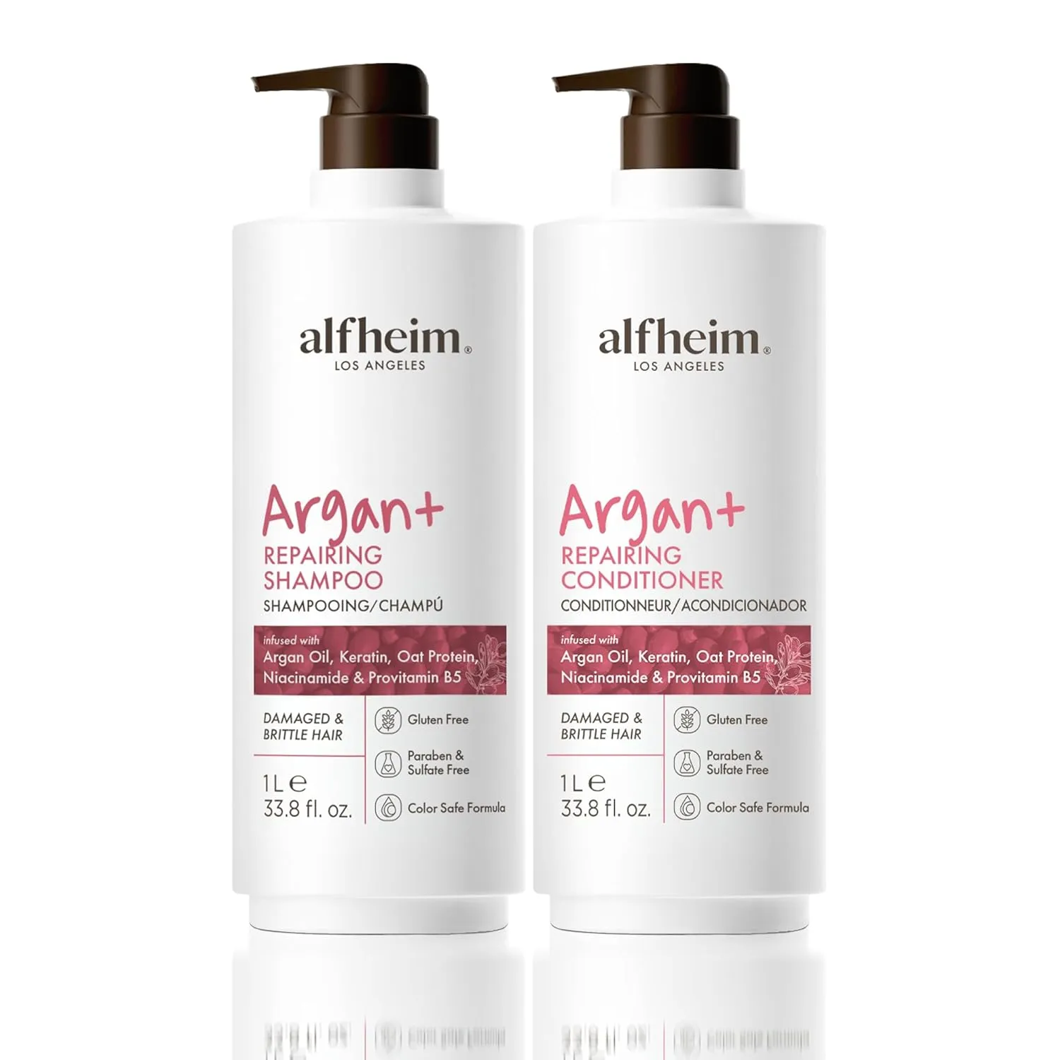 Argan Repairing Shampoo & Conditioner Set | Sulfate-Free for Dry ＆ Damaged Hair | Argan Oil, Keratin & Niacinamide Infused to Strengthen ＆ Moisturize, Reduce Breakage ＆ Anti-Frizz | 33.8oz*2