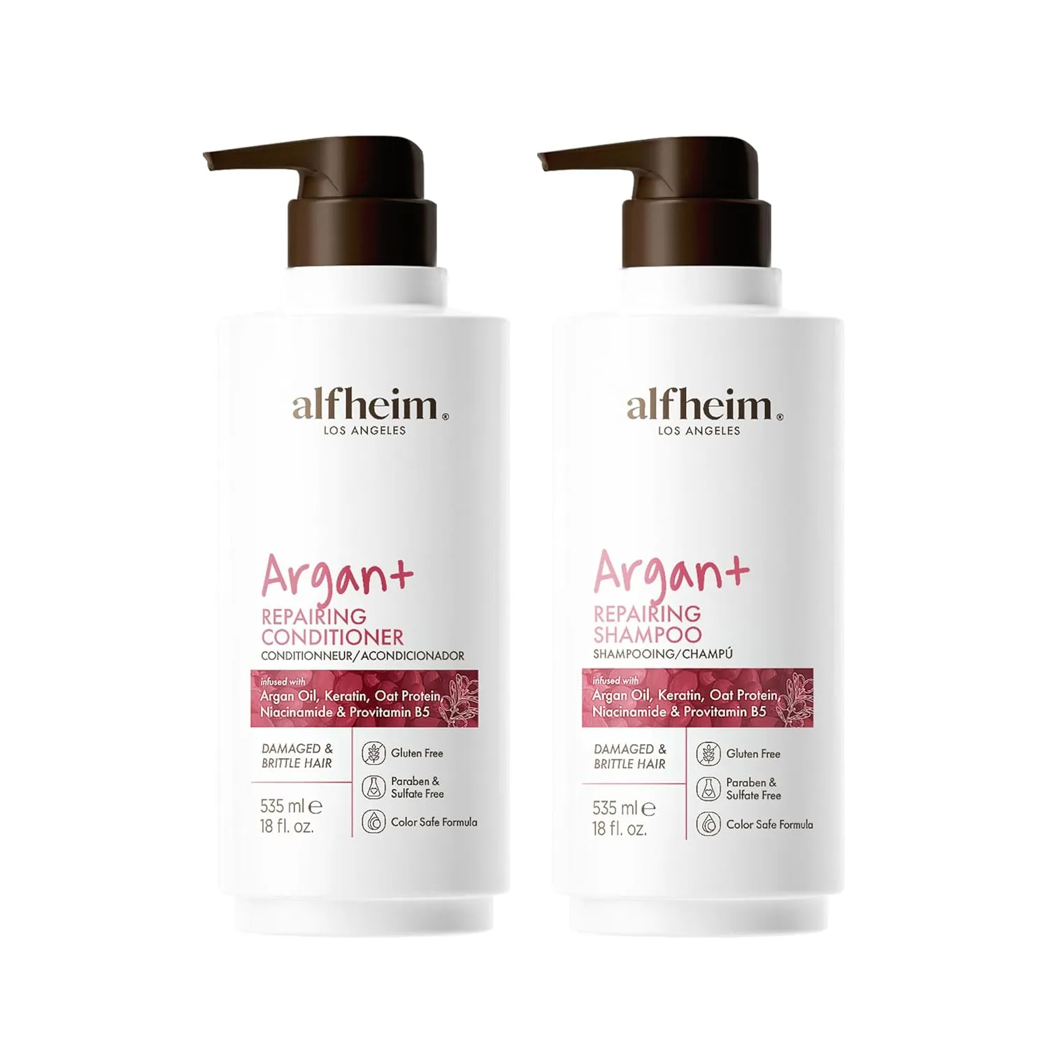 Argan Repairing Shampoo & Conditioner | Sulfate-Free, Paraben-Free | Argan Oil, Keratin & Niacinamide for Dry, Damaged, Color-Treated Hair | Moisturizing, Strengthening & Frizz Control|18oz*2