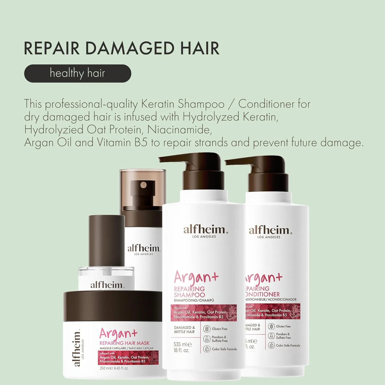 Argan Repairing Shampoo & Conditioner | Sulfate-Free, Paraben-Free | Argan Oil, Keratin & Niacinamide for Dry, Damaged, Color-Treated Hair | Moisturizing, Strengthening & Frizz Control|18oz*2