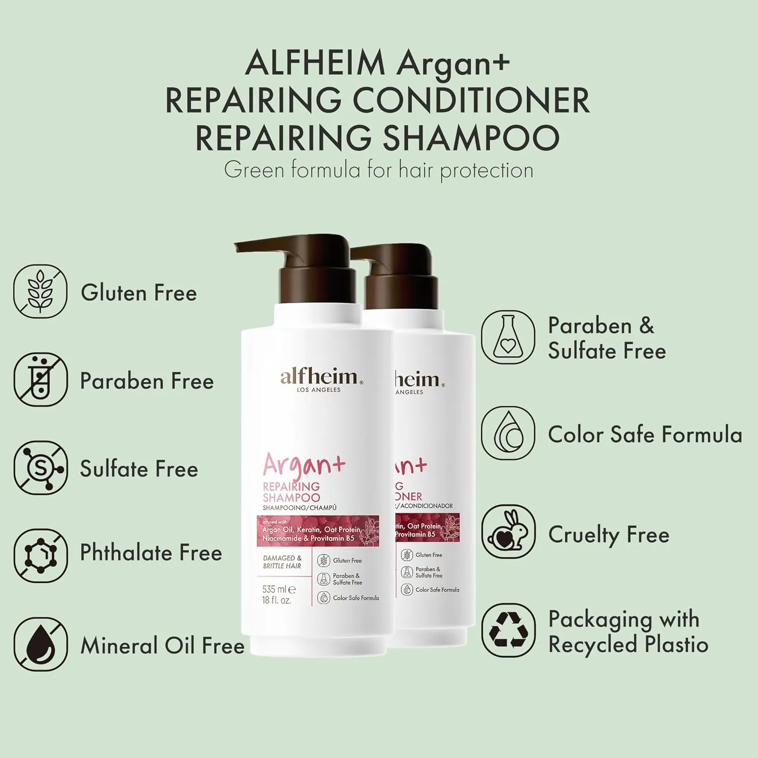 Argan Repairing Shampoo & Conditioner | Sulfate-Free, Paraben-Free | Argan Oil, Keratin & Niacinamide for Dry, Damaged, Color-Treated Hair | Moisturizing, Strengthening & Frizz Control|18oz*2