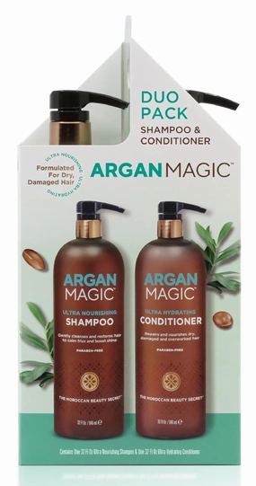 Argan Magic Ultra Shampoo and Conditioner Combo Pack for Dry and Damaged Hair - Revives & Dehydrated Brittle Hair | Detangles, Smooths & Softens | Made in USA, Paraben Free, Cruelty Free (32 oz)