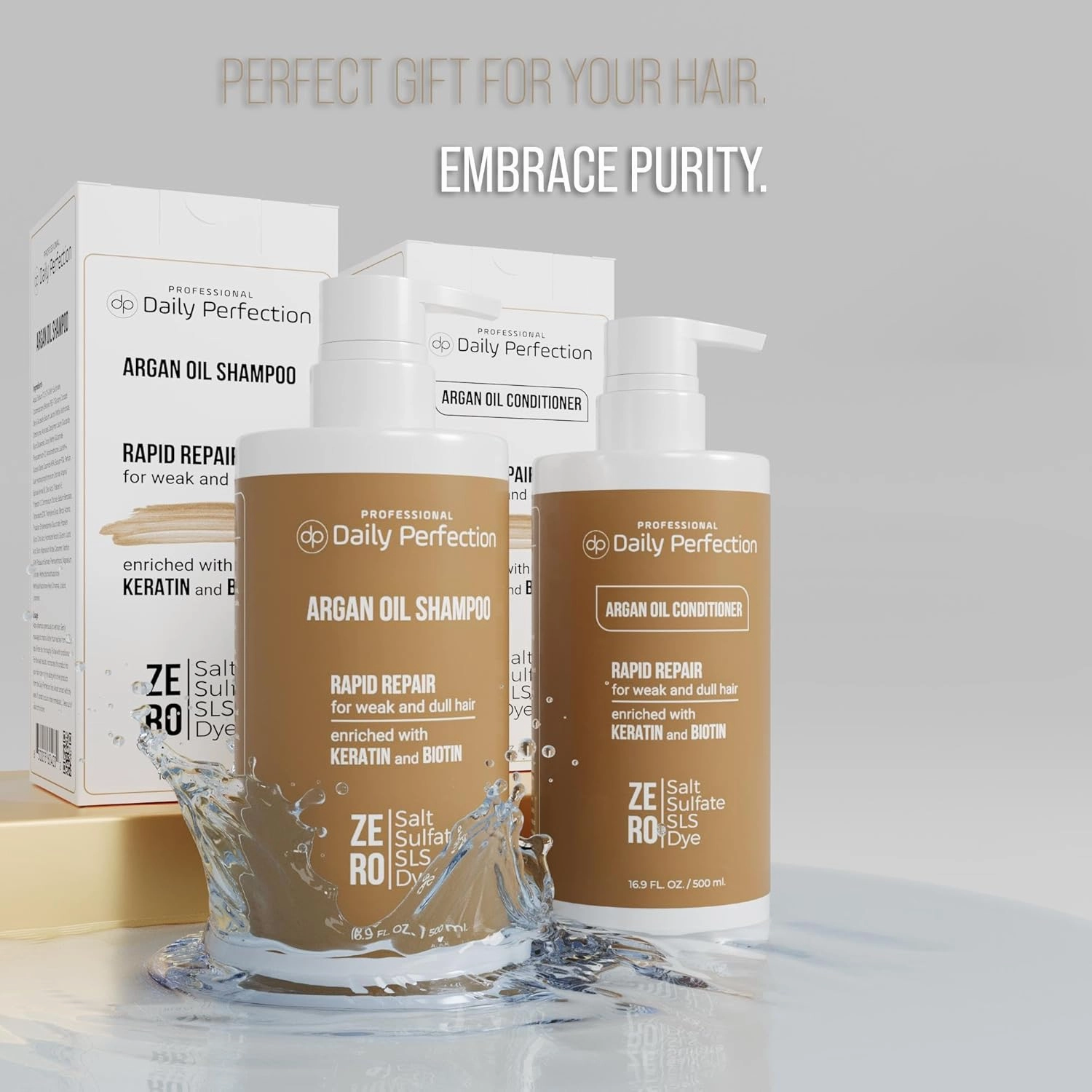 Argan Oil Shampoo and Conditioner to Repair and Protect Your Hair with Biotin and Keratin. Salon-Grade Formula, Salt-Free, Sulfate-Free, and Paraben-Free for Healthier, Shinier Hair.