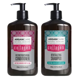 Arganicare Collagen Shampoo and Conditioner Set for Brittle, Thin, and Damaged Hair - Volumizing Hair Growth Products Enriched with Argan Oil & Shea Moisture for Men, Women, and Kids | 27 Fl Oz