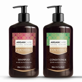 Arganicare Natural Coconut Shampoo and Conditioner Set for Dry and Frizzy Hair - Deep Conditioning Treatment Enriched with Organic Argan Oil & Shea Moisture for Dull and Frizzy Hair Repair | 27 Fl Oz