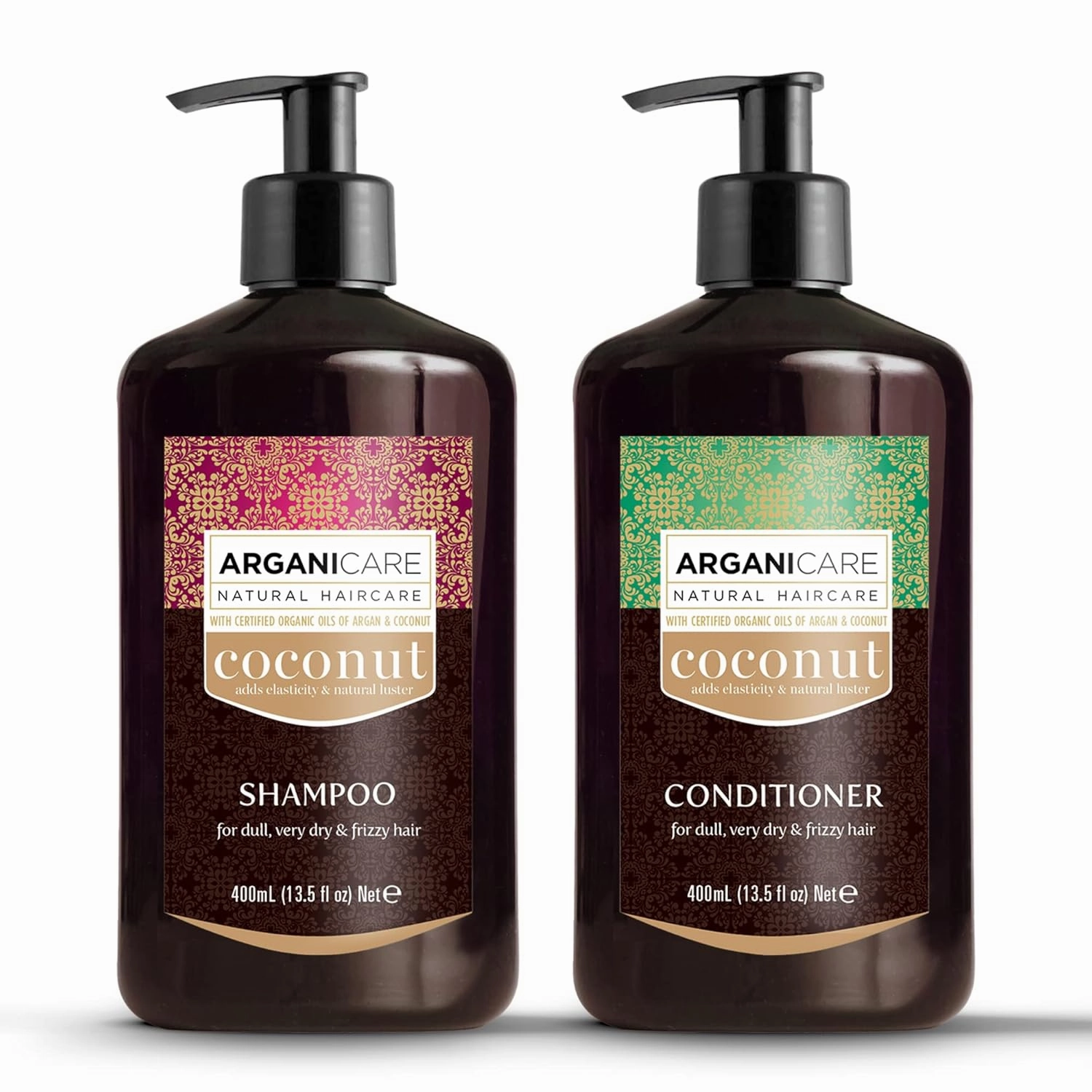 Arganicare Natural Coconut Shampoo and Conditioner Set for Dry and Frizzy Hair - Deep Conditioning Treatment Enriched with Organic Argan Oil & Shea Moisture for Dull and Frizzy Hair Repair | 27 Fl Oz