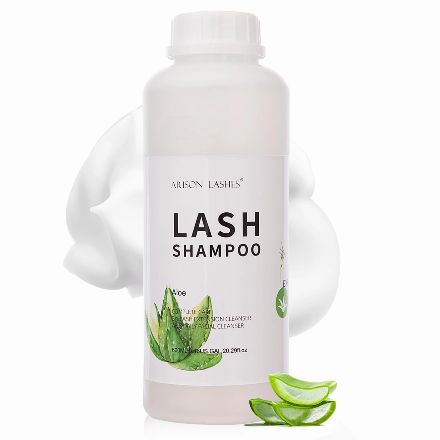 Arison Eyelash Eyelash Extension Shampoo 600ml / Eyelid Foaming Cleanser/Wash for Extensions and Natural Lashes/Paraben & Sulfate Free Safe Makeup & / Professional & Self Use (Aloe)
