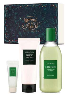 AROMATICA Rosemary Hair Care Gift Set - Shampoo for hair growth & Heat Protection Leave in Treatment & Scalp Treatment - Hair care kit for women, Mothers day gifts