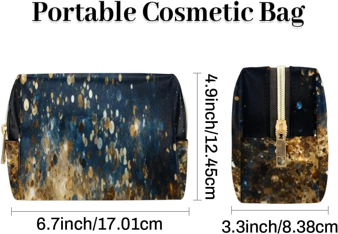 Art Intersting Printing Travel Makeup Bag for Women, PU Leather Waterproof Checkered Cosmetic Bags Large Make up Bag Zipper Pouch
