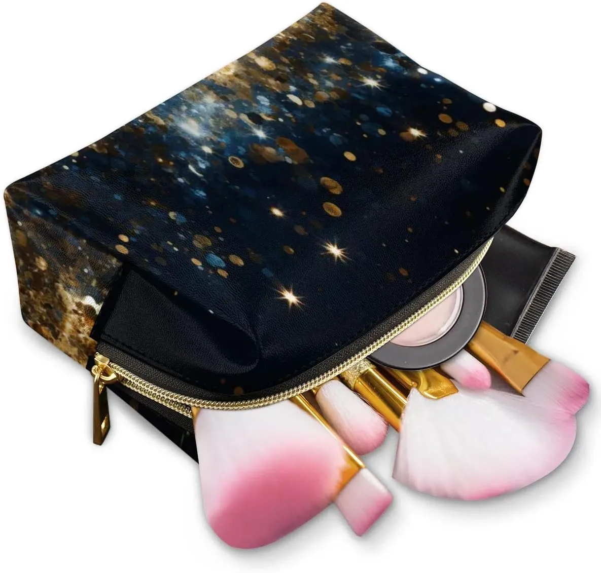 Art Intersting Printing Travel Makeup Bag for Women, PU Leather Waterproof Checkered Cosmetic Bags Large Make up Bag Zipper Pouch