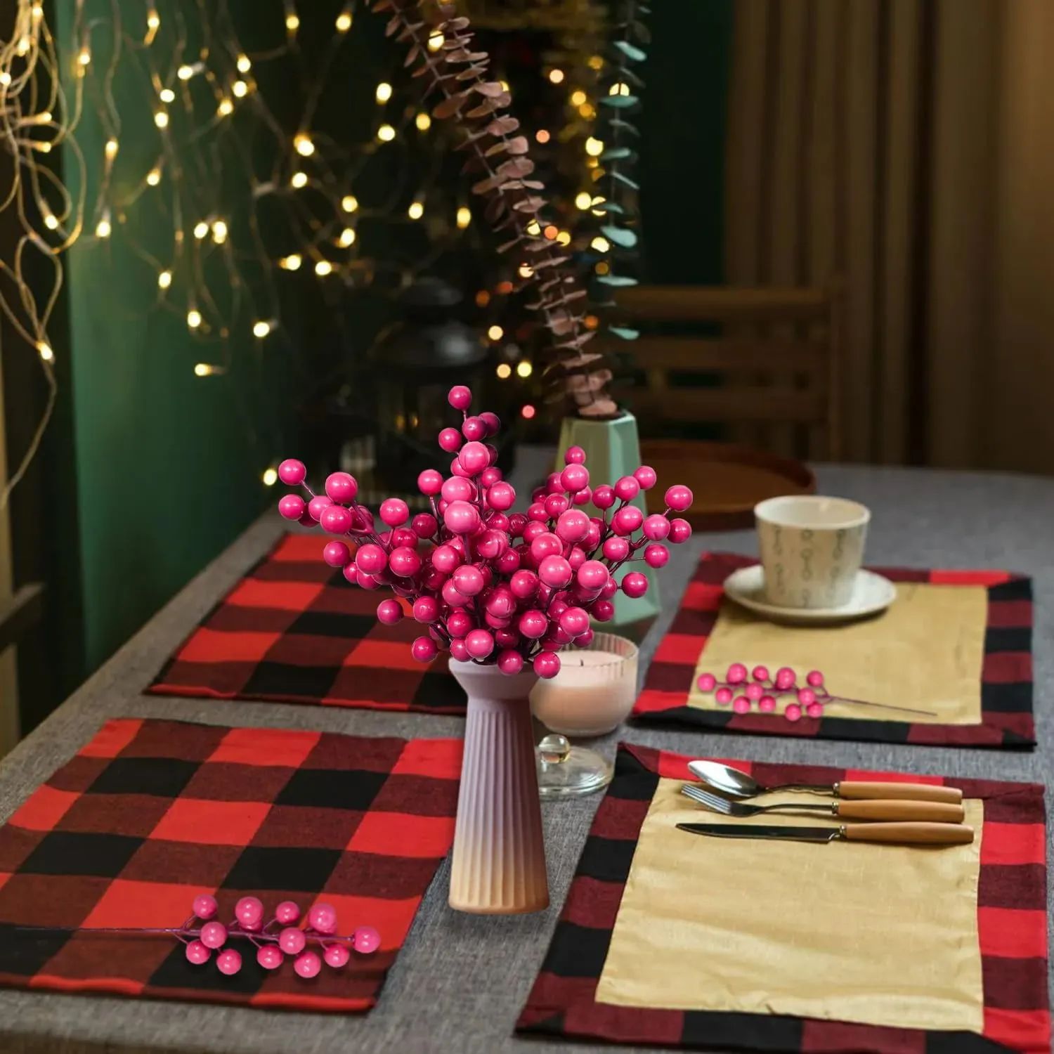 Artificial Berry, 24 pcs Christmas Berries Stems, Artificial Christmas Picks,Artificial Berries Stems for Xmas Tree Ornaments Wreath Decorations Home (Pink)