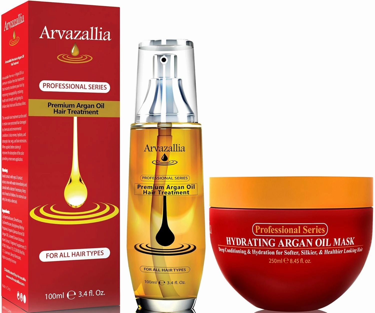 Arvazallia Hydrating Argan Oil Hair Mask and Premium Argan Oil Hair Treatment Products Bundle - Hydration and Repair for Dry or Damaged Hair