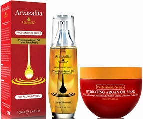 Arvazallia Hydrating Argan Oil Hair Mask and Premium Argan Oil Hair Treatment Products Bundle - Hydration and Repair for Dry or Damaged Hair