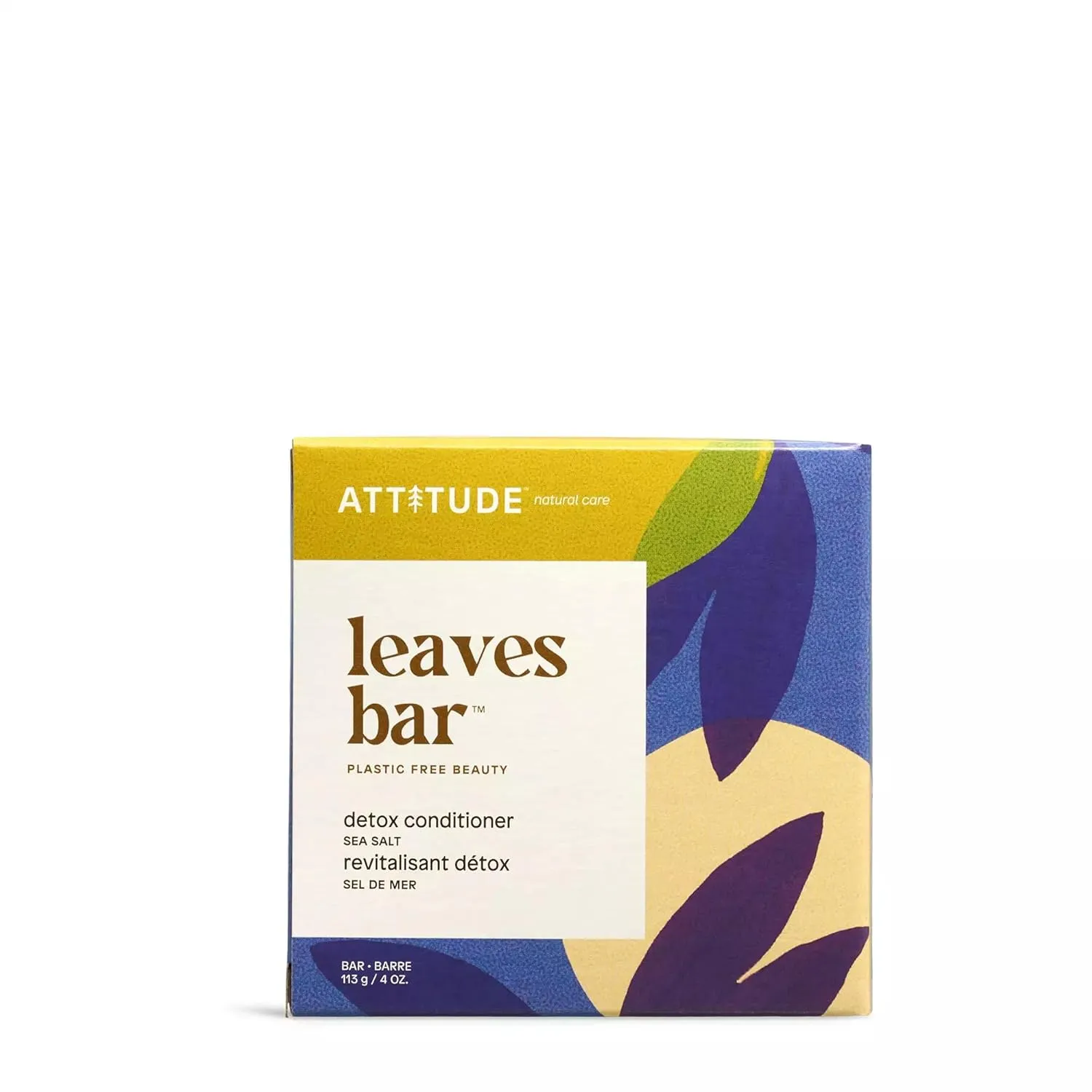 ATTITUDE Detox Conditioner Bar, Natural Origin, Ideal for Oily Hair, Damaged Hair, Jojoba Oil, Vegan, Sea Salt, 4 Oz