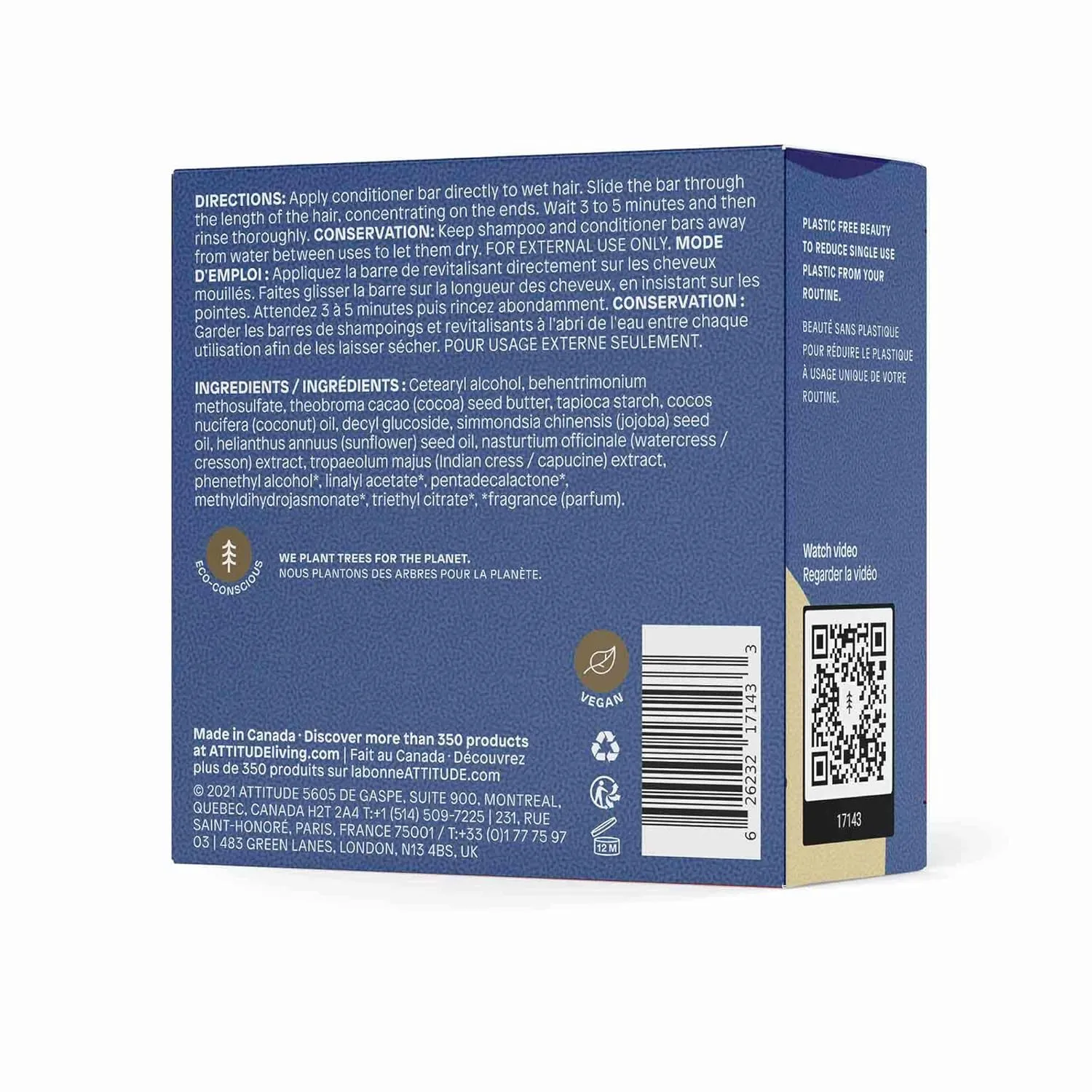 ATTITUDE Detox Conditioner Bar, Natural Origin, Ideal for Oily Hair, Damaged Hair, Jojoba Oil, Vegan, Sea Salt, 4 Oz