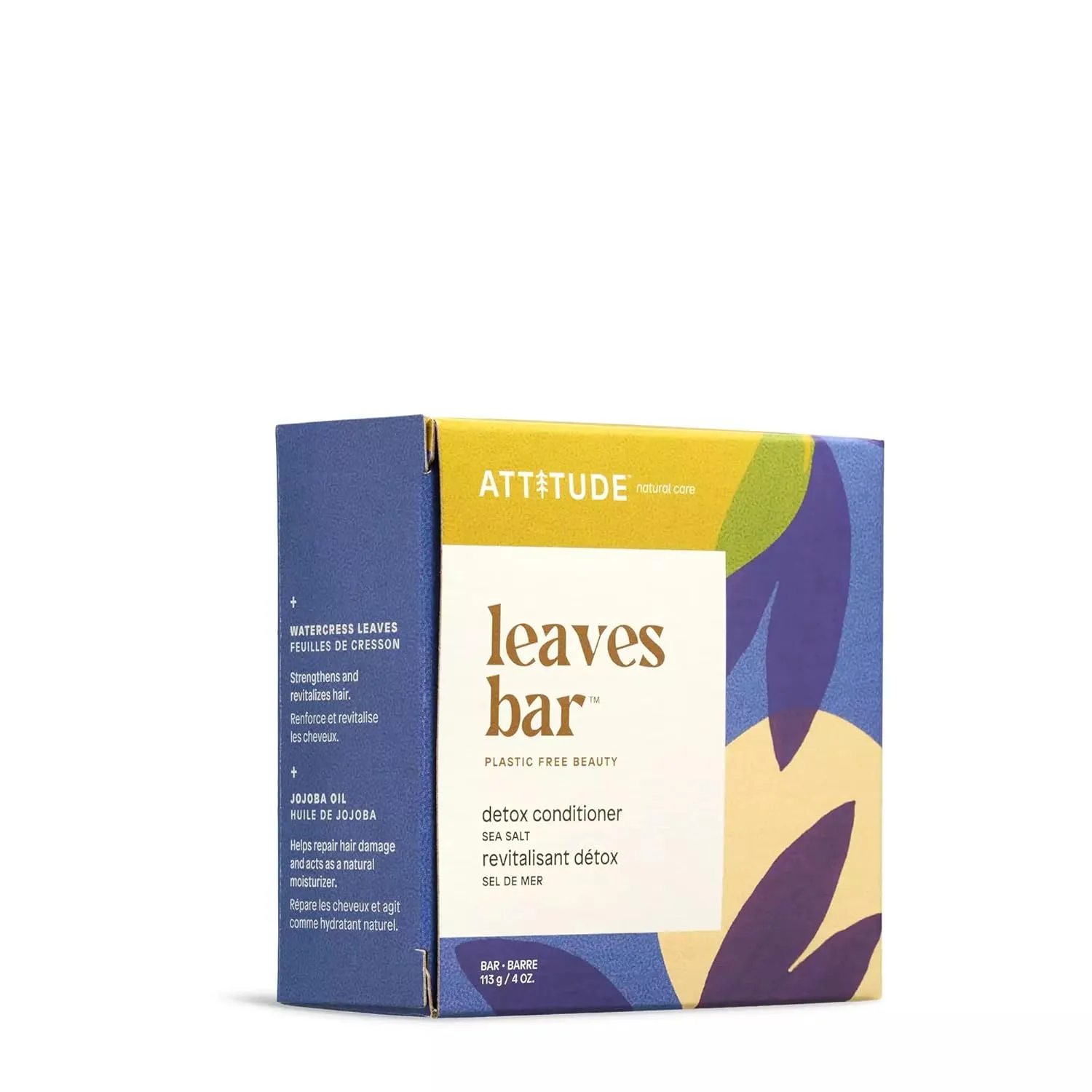 ATTITUDE Detox Conditioner Bar, Natural Origin, Ideal for Oily Hair, Damaged Hair, Jojoba Oil, Vegan, Sea Salt, 4 Oz