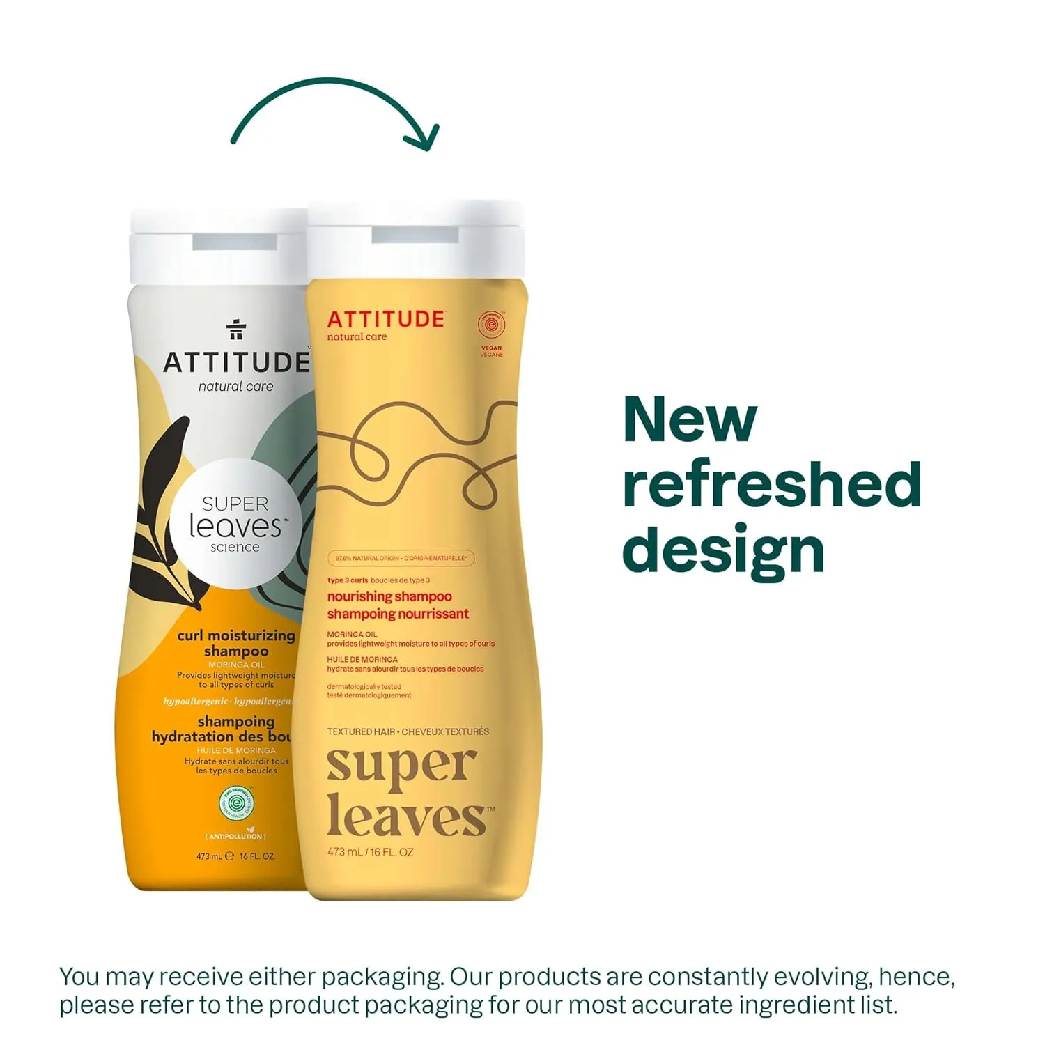 ATTITUDE Nourishing Shampoo for Curly Hair with Moringa Oil, EWG Verified, Vegan and Naturally Derived, 3a, 3b, 3c Curl Type, Provides Lightweight Moisture to Curls, 16 Fl Oz
