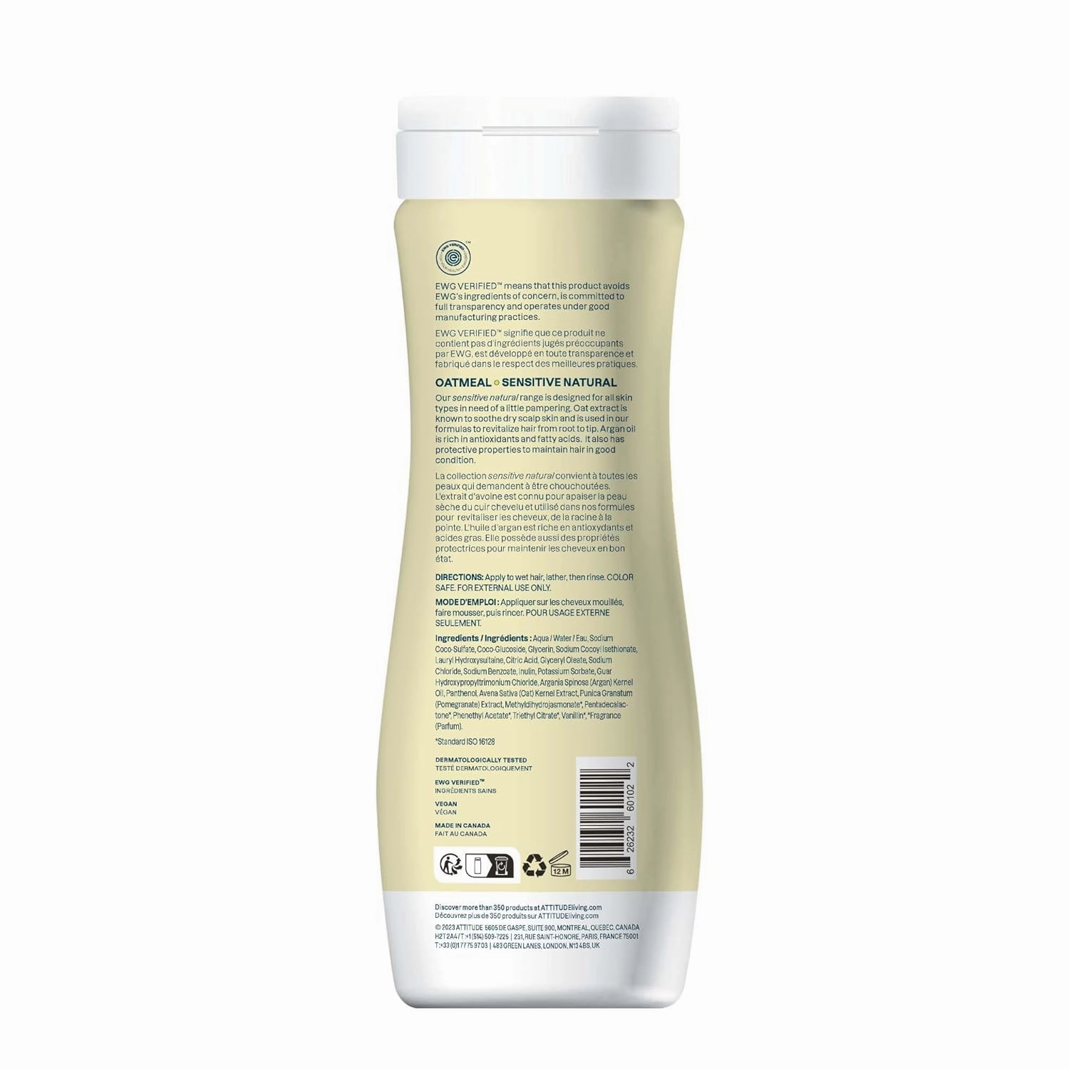 ATTITUDE Color Care Hair Shampoo for Sensitive Dry Scalp, EWG Verified, Soothing Oat, Protects Color, Naturally Derived Ingredients, Vegan and Plant-Based, Color Care, Argan Oil, 16 Fl Oz (Pack of 6)