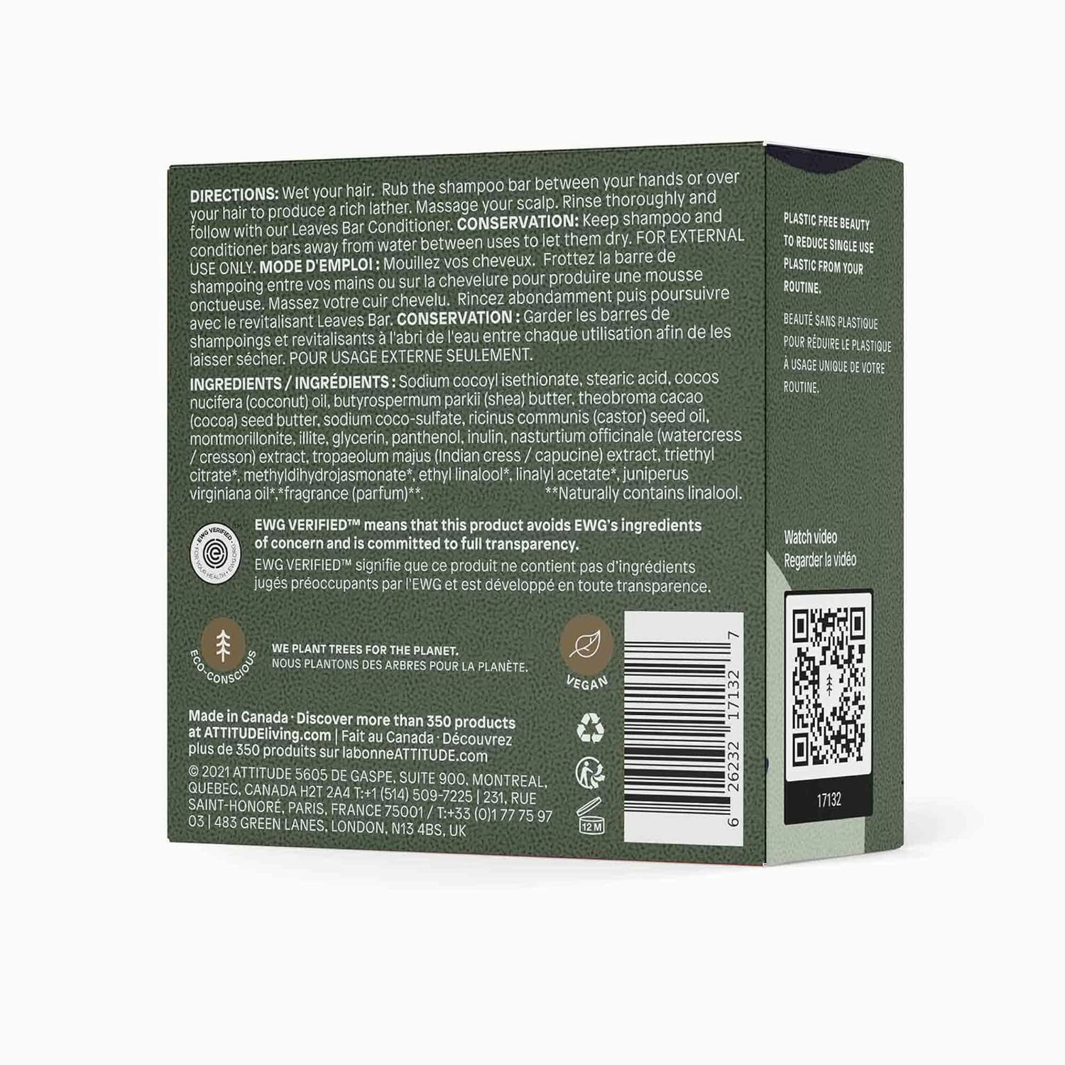 ATTITUDE Hydrating Shampoo Bar, Natural Origin, Ideal for Dry, Damaged Hair, Castor Oil, EWG Verified & Clean ingredients, Vegan, Herbal Musk, 4 Oz